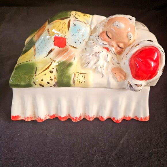 Vintage Alberta's Mold Santa Claus Sleeping Candy Dish 7.5" Ceramic Hand Painted - Picture 1 of 11